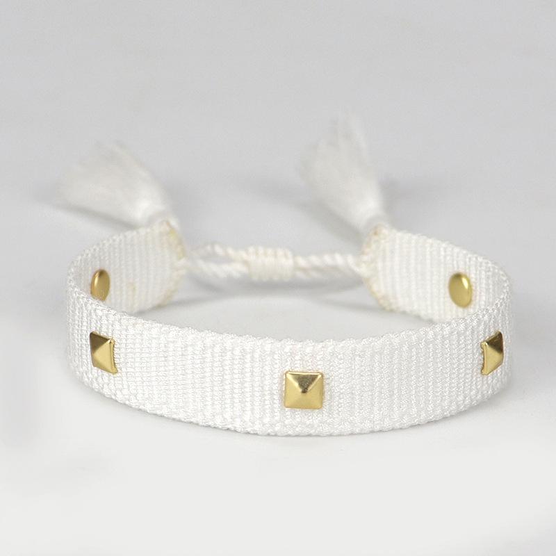 European-American Nail Style Double-Sided Woven Bracelet with Tassel, 1.3cm Handmade Wristband for Couples
