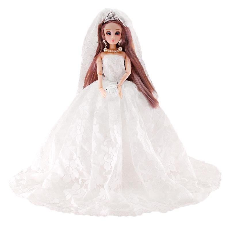 

1/6 Scale Doll Wedding Dress with Long Veil and Big Skirt, 30cm SD Doll Dress-up Accessories Height 30cm