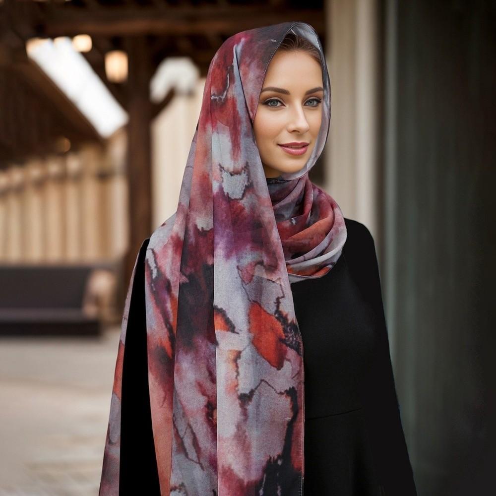 Ethnic Watercolor Painting Scarf Breathable Tie-dyed Scarf Colorful Satin Scarf  Head Wear