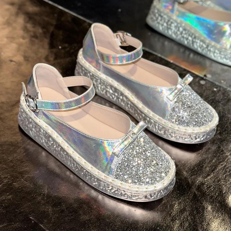 Fashion 2025 Fashion Ladies Shoes Buckle Strap Women's Vulcanize Shoes New Sequins Outdoor Casual Best Seller Plus Size Flat Low Heels