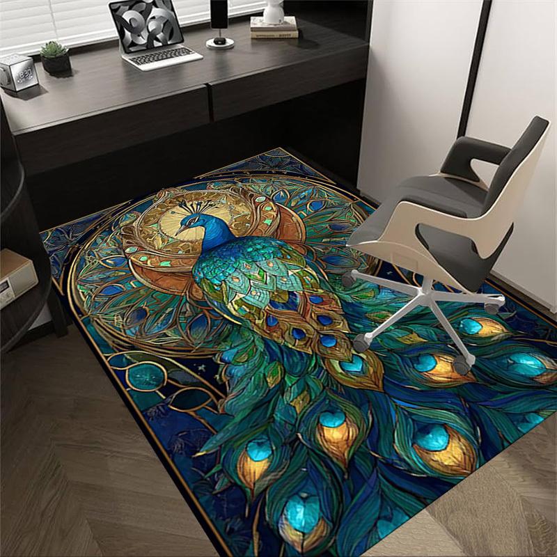 1PC Peacock Stained Glass Extra Large Non Slip Floor carpet, Office, family, Studio   Large Area Rug Indoor Rugs, Bold Statement Piece
