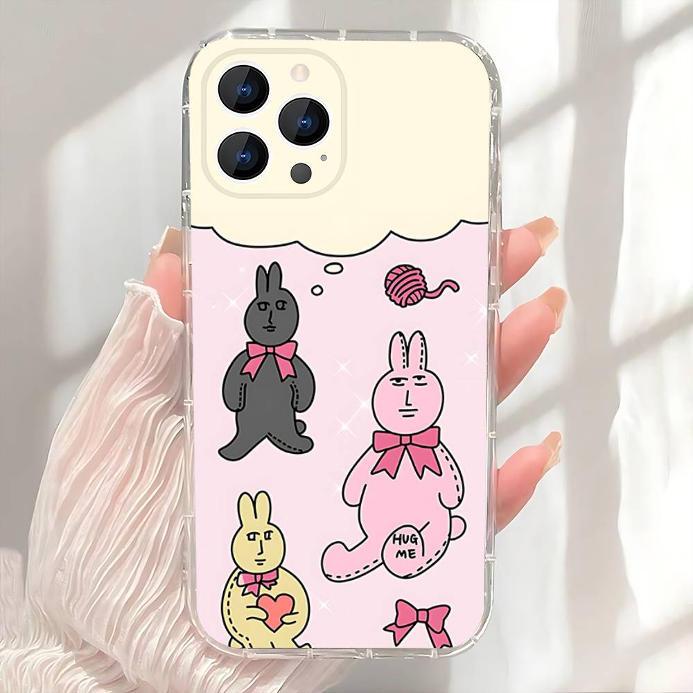 Pink Rabbit My Friend Transparent Soft Case for iPhone 17,16,15,14,13,12,11,Pro,Max,Plus, X,XS,XR,SE4,E Mini