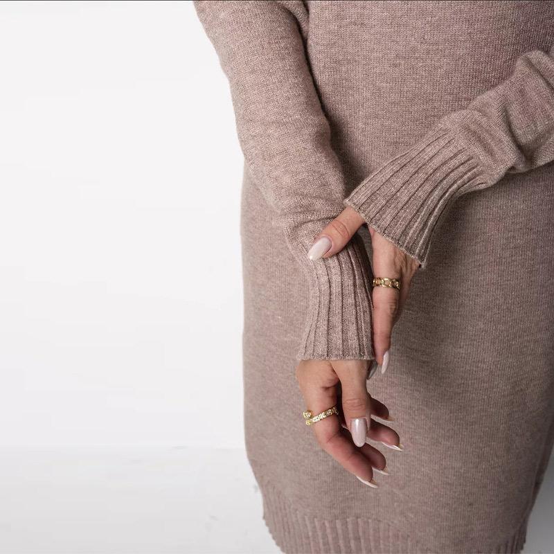 Elegant Solid Color Knitted Dress Women Loose Turtleneck Long Sleeve Female Sweater Autumn Winter Fashion Lady Knitwear