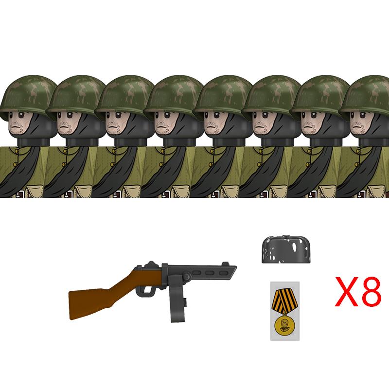 Military WW2 Russia Soldiers Figures Building Blocks Army Infantry Soviet Union Warrior Officer Military Weapons Bricks Toys Kid