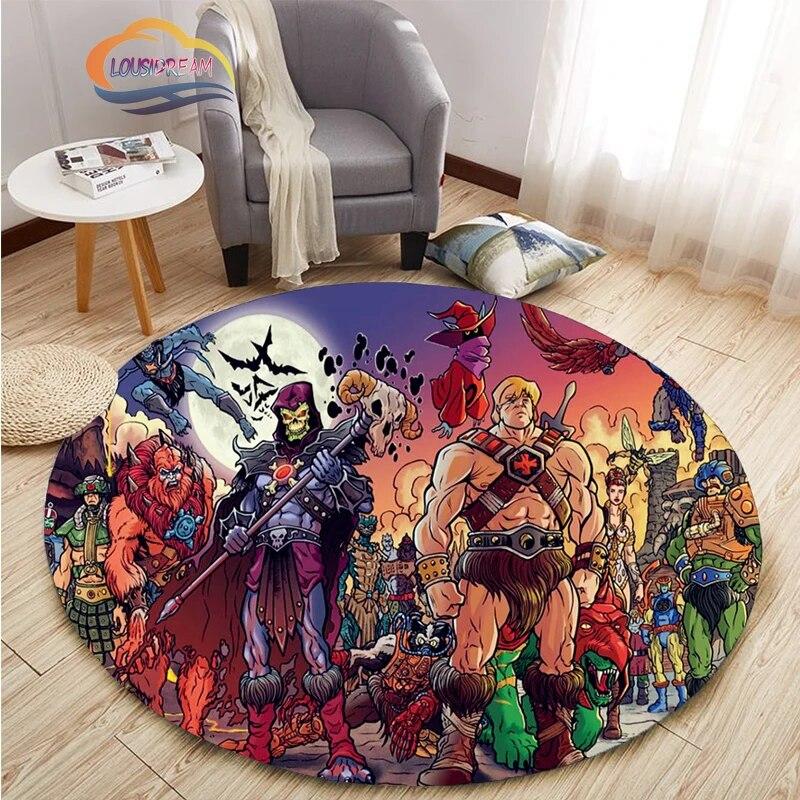 Adventure Animation Masters of the Universe Round Carpet and Rug Cartoon He-Man Pattern Home Decor Anti-slip Mat Yoga