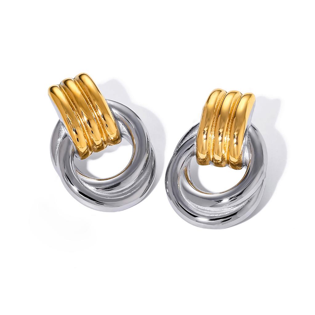 Elegant Geometric Dangle Earrings for Women Multi Layer Round Drop Designs in Silver and Gold Perfect for Any Occasion