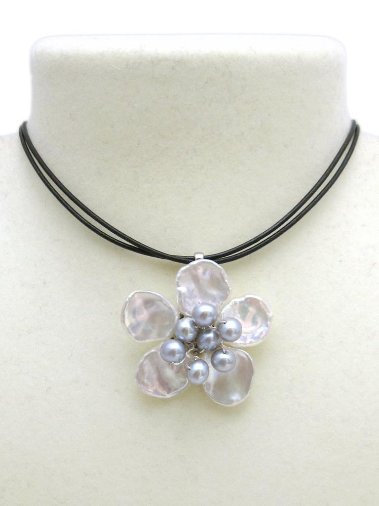 Freshwater Pearl White Flower Natural Power A597 [Cherry] Choker, Stone, Stone,