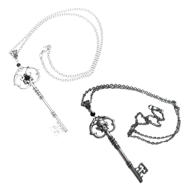 Collana Ciondolo Fascino Chiave Teschio Vintage Gioielli Festa Gotica Collana Pendente Lega Statement Punk Choker Catena Maglione