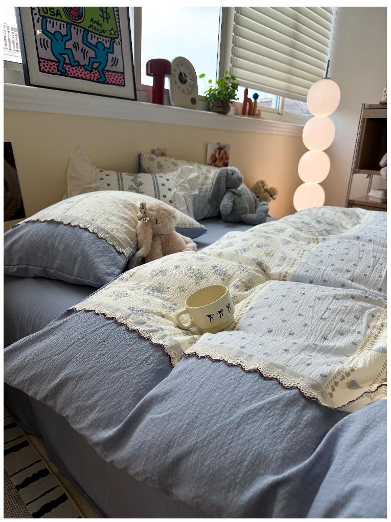 Korean Soft Crinkled Gauze Lace 4-Piece Bedding Set