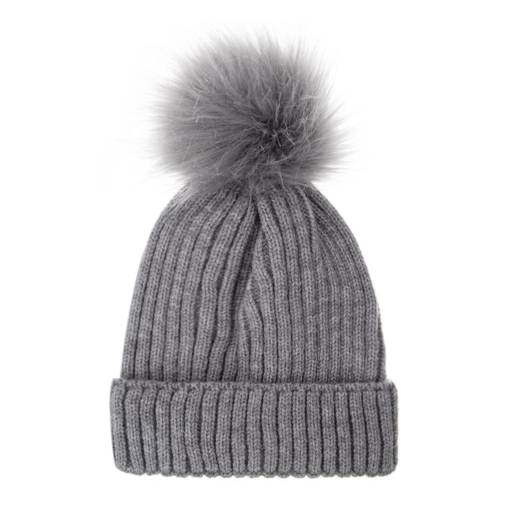 Kids Solid Color Winter Knit Hat with Pompom Thick Thermal Ear Flap Knitted Beanie for Babies Fall Simplicity Children Cap