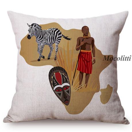 Africa Map Tradition Sofa Decoration Throw Pillow Case African Nation Mask Animals Style Cotton Linen Cushion Cover