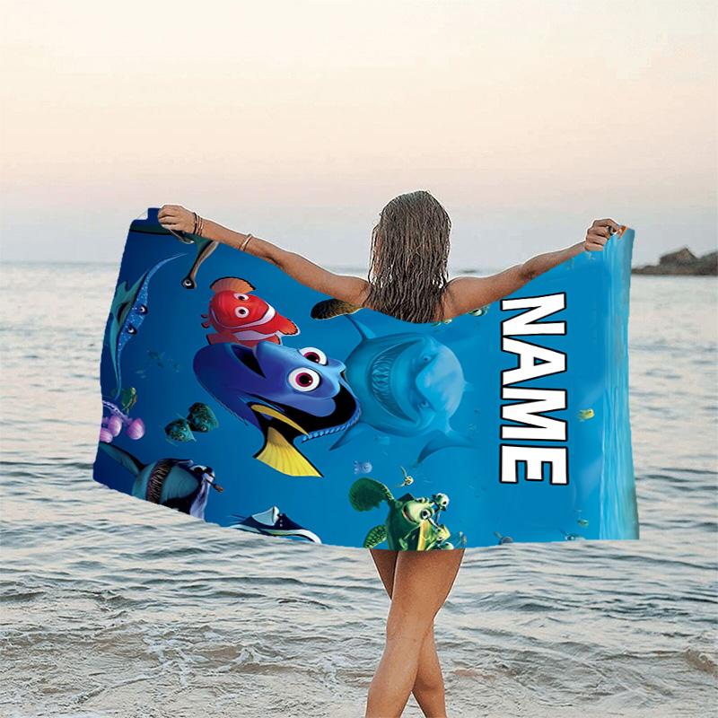 1pc Nemo2 Beach Towel with Custom Name, Beach/Swimming/Bath/Picnic/Camping Towel, Suitable for Seaside Beaches