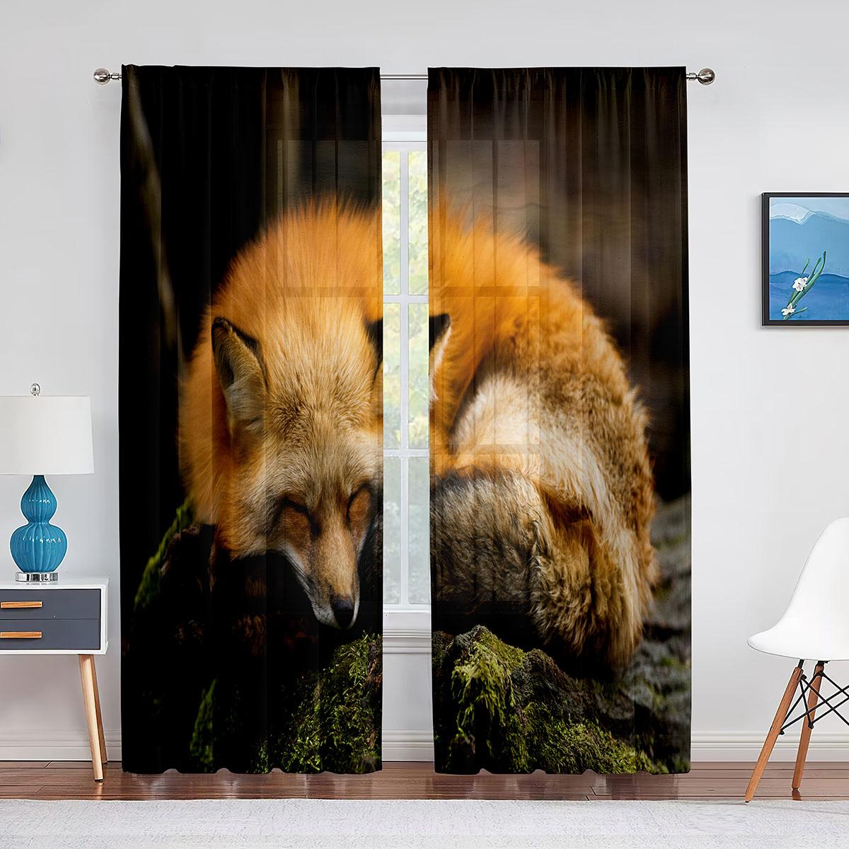 

Милые прозрачные шторы с изображением лисы для гостиной, спальни, кухни, домашнего декора, элегантные шторы из тюля и вуали с изображением лисы, занавески для окон 1 PCS W100XH250cm&Grommet Top