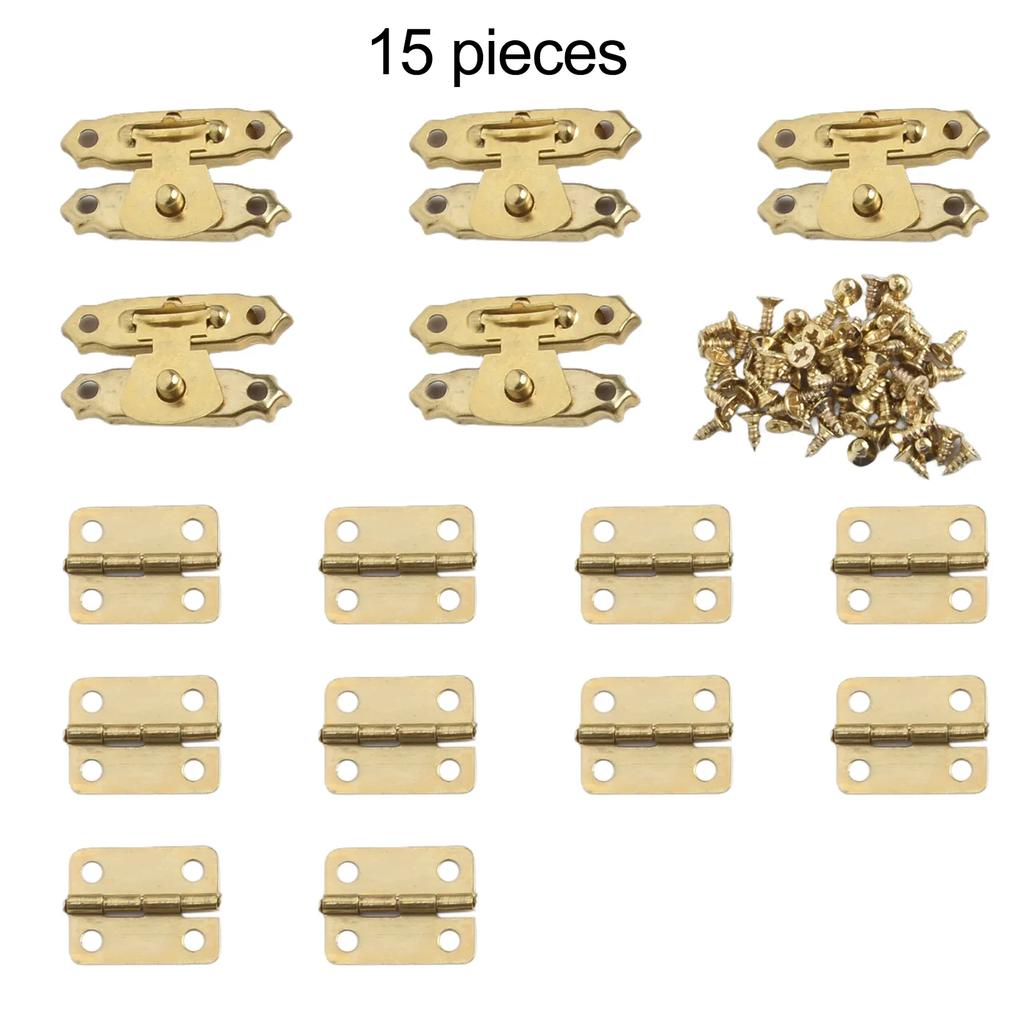 15pcs/set Antique Bronze Hinges 16*12mm With Box Latch Hasp Clasps 26*15mmw/screws Retro Buckle Padlock Wood Jewelry Case Lock