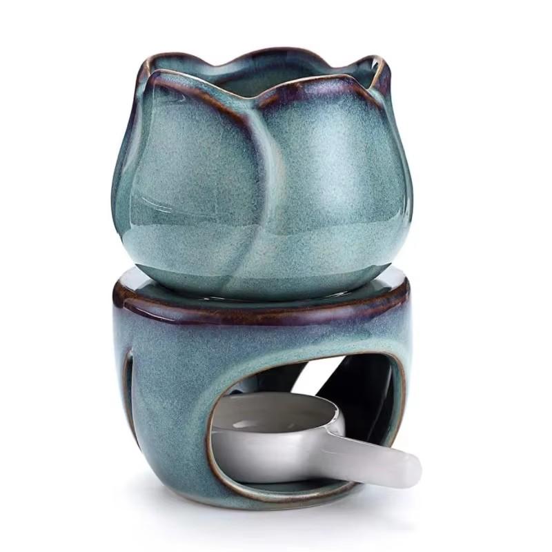 

120ml Separate Vaporizer Ceramic Essential Oil Heating Stove Tulip Indoor Aromatherapy Lamp Tea Oven Warmer Incense Burner синий