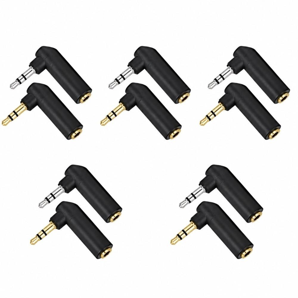 10PCS Male To Female 3.5mm Audio Adapter 90 Degree Right Angle AUX Connector  for Headset