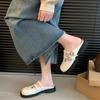 Fashion Spring Low Heels Women Fashion Round Head Shallow Mouth Crystal Metal Buckle Waterproof Table Soft-soled Slippers