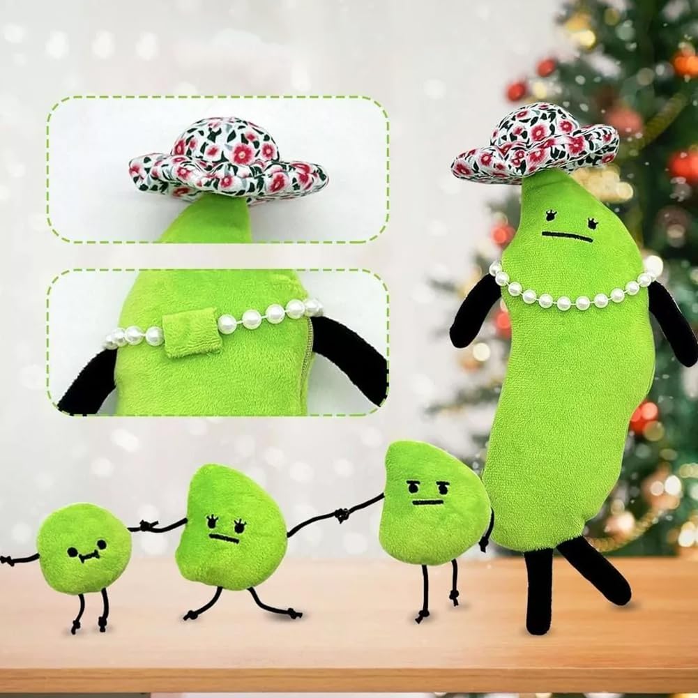 Edamame Family Plush Toy Set of 4: Mrs. Edamame, Three Brothers, Secret Sleepover. Unleash Your Imagination with These Edamame Family Plush Toys