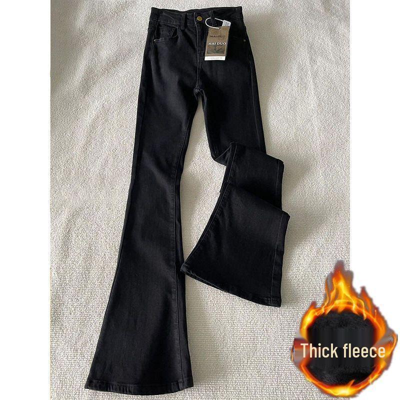 Women's White Velvet High-Waist Flare Jeans - Slimming Bell Bottoms for Autumn/Winter
