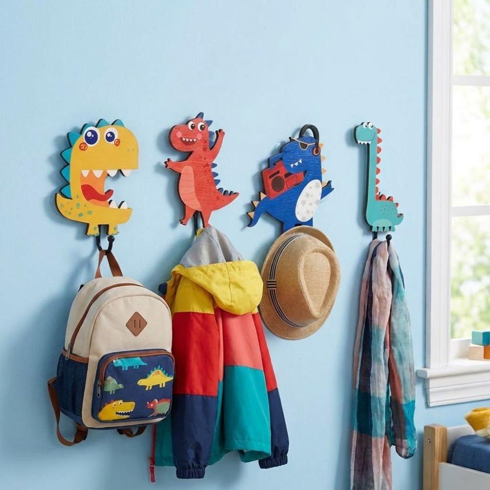 4Pcs Stable Structure Dinosaur Wall Hooks 4 Hooks Wall Decor Hooks Home Decoration