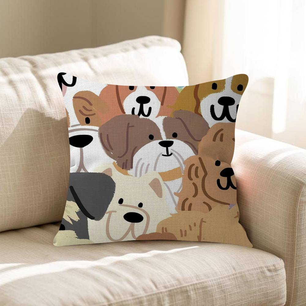 Cartoon Line Cat Dog Cushion Cover Pillowcase Upholstery Sofa Throw Pillow Home Decor Pillowcas
