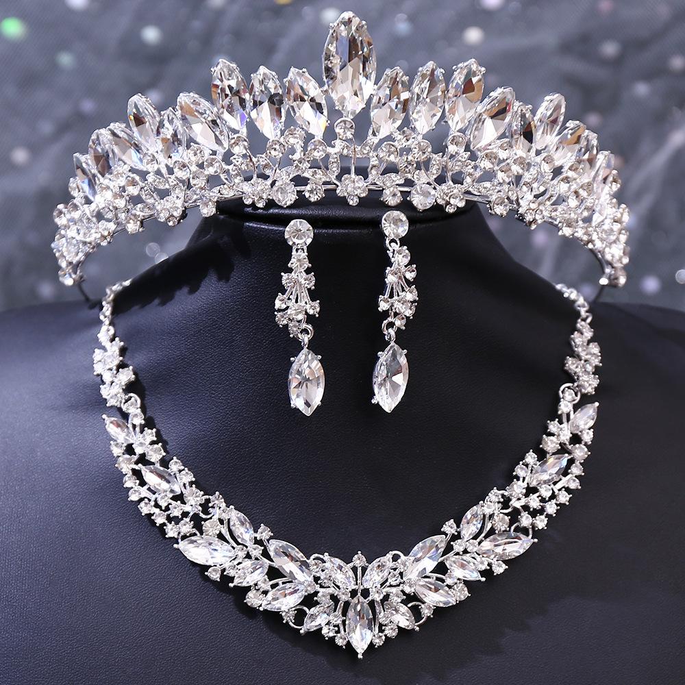 DIEZI Fashion New Luxury Crystal Tiara Crowns For Women Wedding Party Elegant Bridal Bride Rhinestone Crown Necklace Earrings