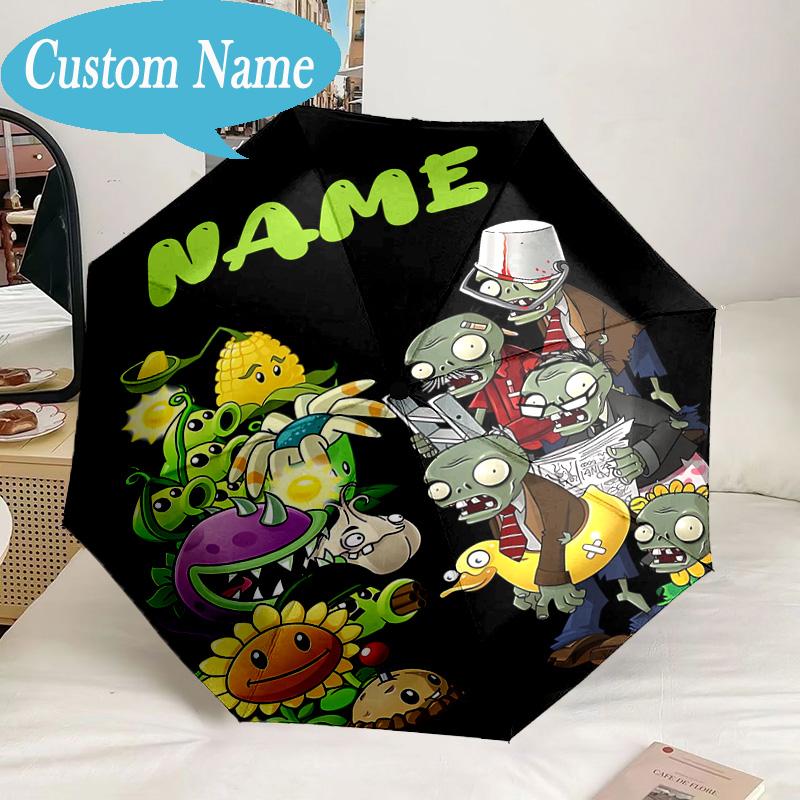 Custom Name Umbrella Zombies Battle Umbrella 8-Frame for Travel, Camping, Casual Lightweight Portable, Essential for Family Gifts