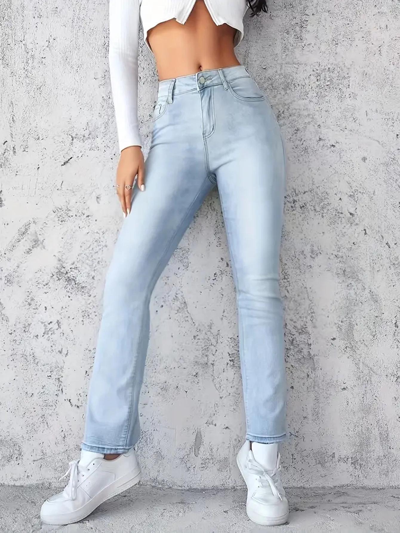 Women s Slimming Straight-Leg Light Blue Jeans Extra Large