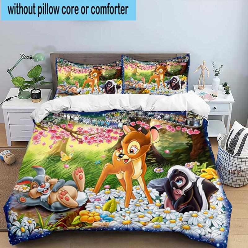 3PCS Classic cartoon Bam Deer 3pcs Bedding,Including 3PCS Duvet Cover And 2pcs Pillowcases Perfect for Christmas,Ideal for Bedroom, Dormitory
