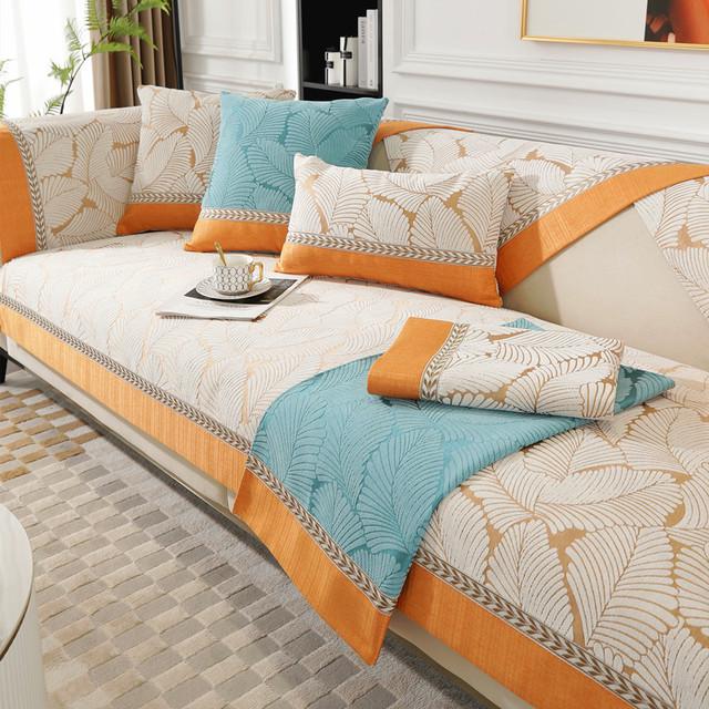 

Luxury Chenille Jacquard Leaves 2 3 Seater Sofa Slipcover Non Slip Patchwork Recliner Furniture Protector Cushion cover30x50cm бежевый