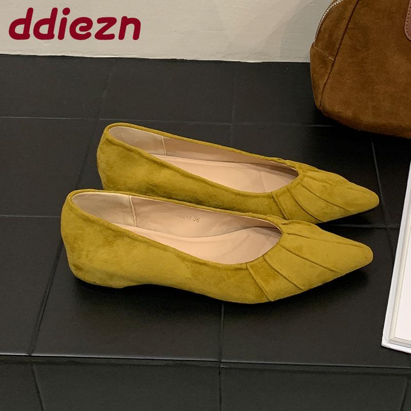 Fashion Female Low Heel Footwear Pumps Ladies Shallow Shoes Fashion Flock Pointed Toe Elegant Women Heeled Slides Shoes