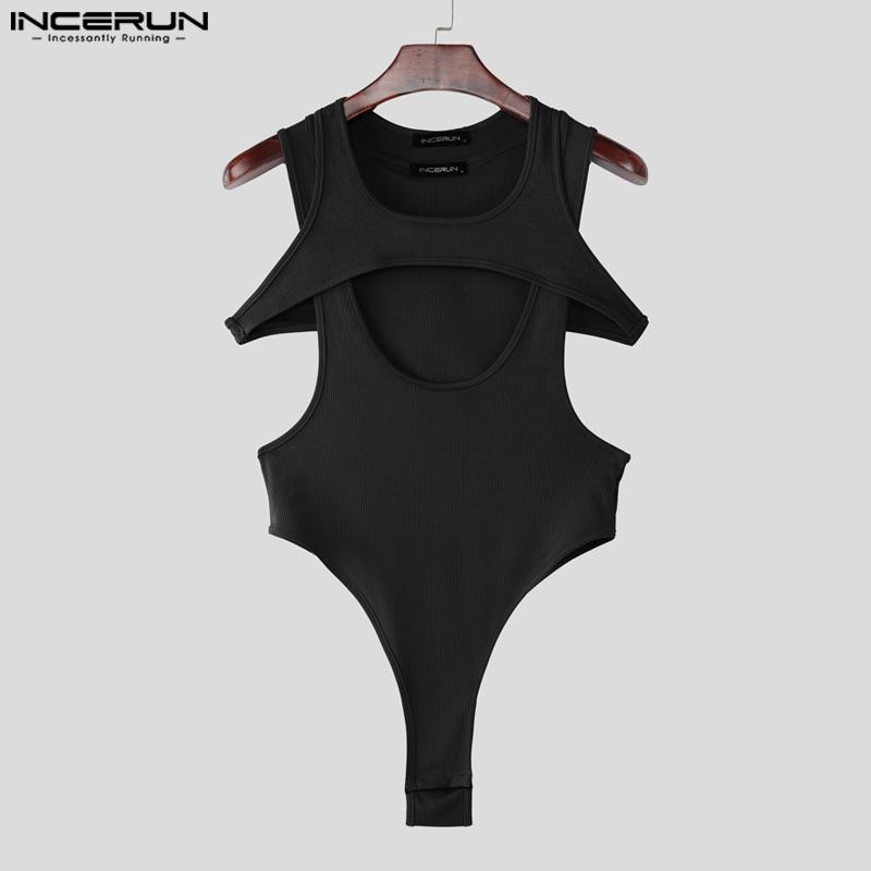INCERUN Salopete fără mâneci cu decolteu adânc în U pentru bărbați, salopete, body, lenjerie de corp