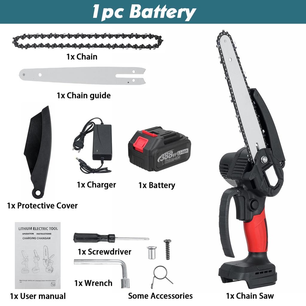 10000RPM 8 Inches Mini Brushless Electric Chain Saw Chainsaw Wood Cutter Pruning Garden Power Tool For 18V Battery