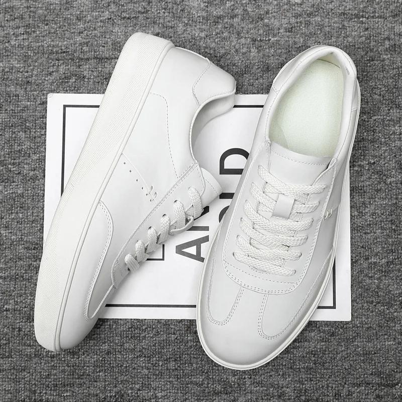Men Genuine Leather Casual Shoes Simple Designer Skate Shoes Young Man Lace-up Sneaker