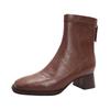 Women's Winter Boots Medium Boots 2025 New High Heel Short Boots Women's Brown Martin Boots Square Head Skinny Boots Thick Heel