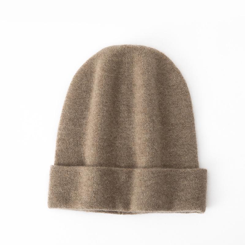 Women's Autumn Winter Cashmere Hat - 100% Pure Cashmere, Solid Watermelon Color, Warm, Large Head Circumference.