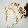 Wow Sheila Baroque Style Golden Leaf Headband Double Layer Flower Inlaid Rhinestone Headbands Women