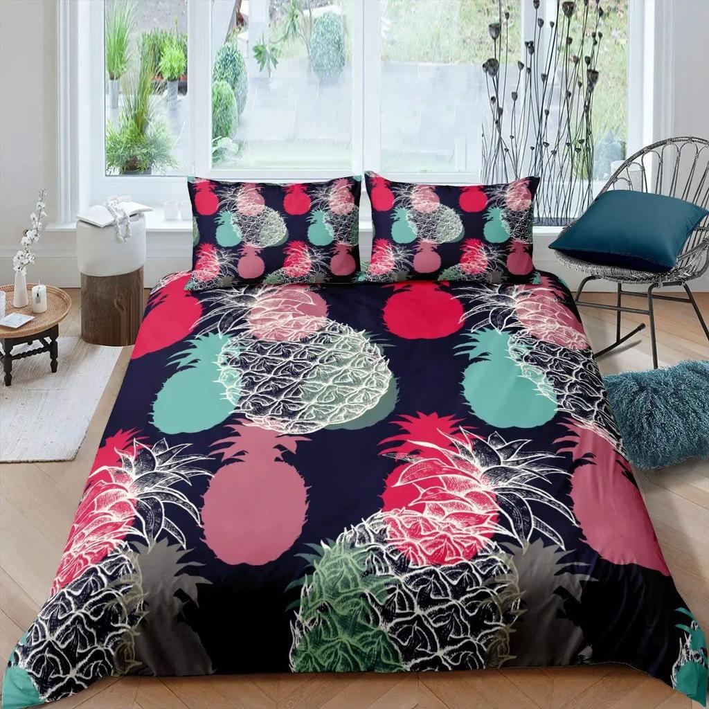 Pineapple Duvet Cover Set Fruit Pineapple Print Single Queen Bedding Set for Kids Adults Bedroom Luxury Decor King Duvet Covers