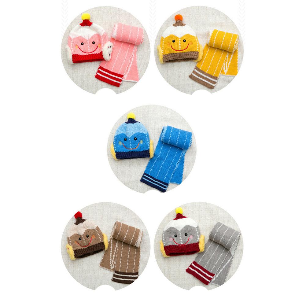 Girls Boys Cute Hats and Scarf Set, 6-12 Month Knit Warm Winter Hat Beanie Cap