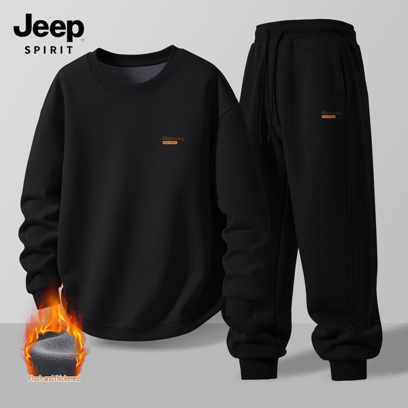 JEEP SPIRIT Men s 2025 Autumn/Winter Fleece Hoodie & Sweatpants Set 2XL