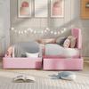 99x210cm Velvet Fabric Kids Bed with Adjustable Headboard 2 Drawers Ergonomic Design Strong Wood Slat Support Bed Home Furniture