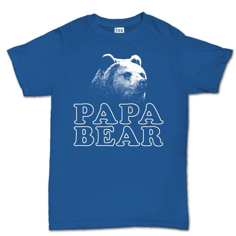 Bären Papa Unisex Baumwoll T-Shirt Fitnessstudio Muskel Lässig Vintage Blau Stil