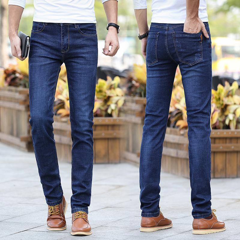 Men's Straight-Leg Slim-Fit Jeans Youthful and Trendy Mid-Rise Fashionable Men's Long Trousers