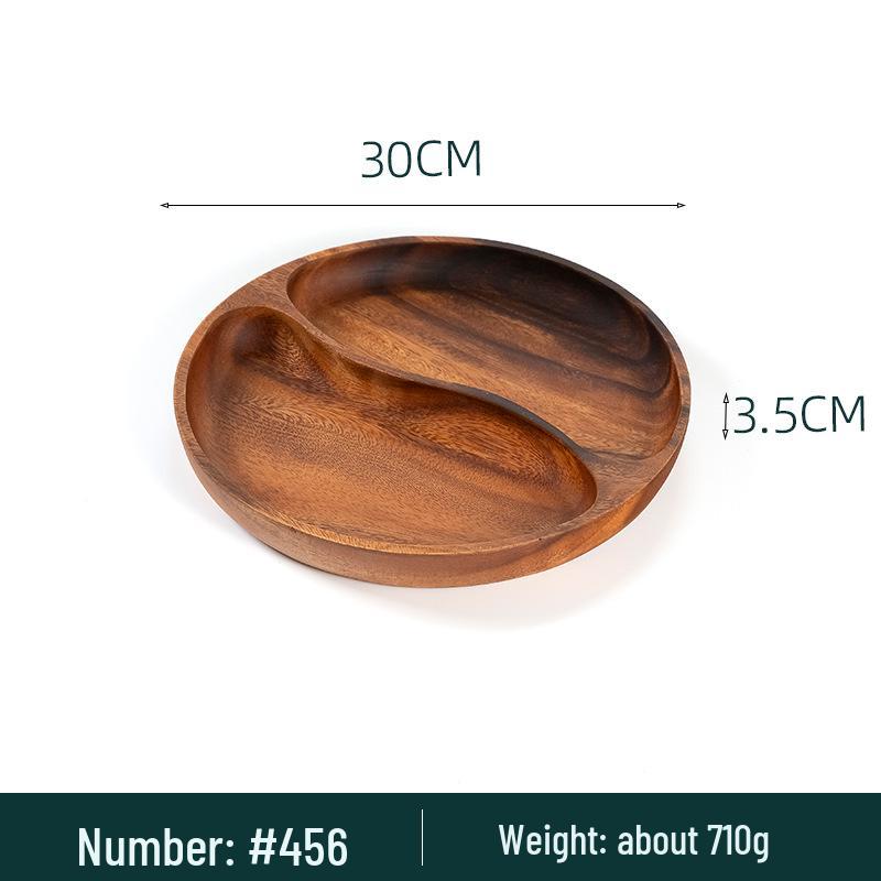 Japanese Style Solid Wood Round Fruit Plate with Five Compartments - Ideal for Snacks and Dried Fruit