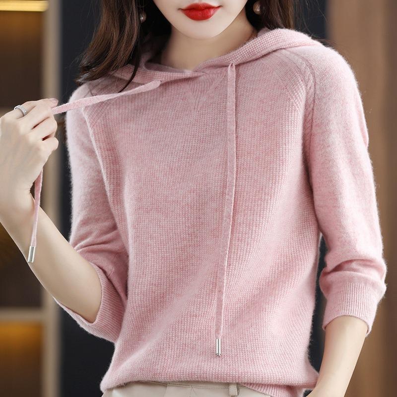 Slim Knitted Hooded Sweaters for Women Classic Solid Knitted Pullover Oversized Fall Winter Casual Knitwear All Match Sweatshirt