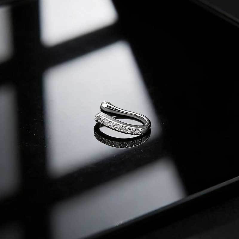 Windfreier Nasenpiercing-Ring, Einfacher Kupfer-Mikro-Eingelegter Zirkon Schmetterling Filigran U-förmiger Nasenclip, Trendiger Cooler Nasenschmuck