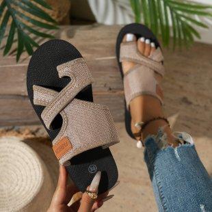 

Summer new European and American large size fashion thick bottom cover toe cool slippers non-slip wear-resistant soft bottom beach women s slippers 43 хакі
