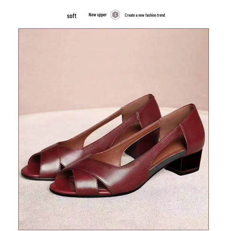 2024 Retro Ethnische Peep Toe Damen Chunky Heel Sandalen - Ein-Riemen Schnalle für Mittelalte und Ältere