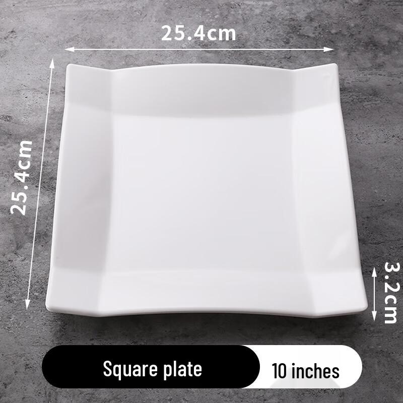 10-inch White Square Melamine Commercial Dinner Plate