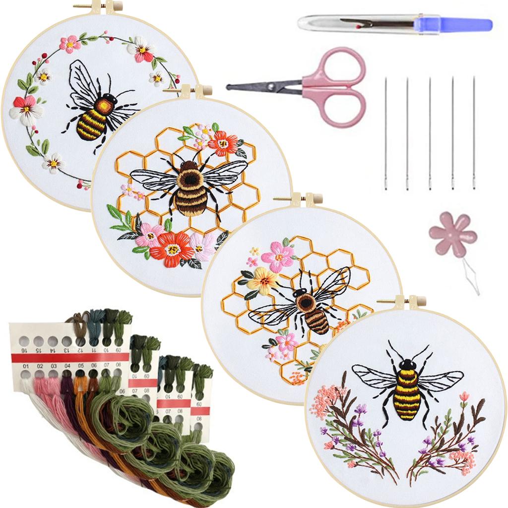 4 Pack Animal DIY Embroidery Kit with Embroidery Hoop Embroidery Starter Kit for Beginners Adults Hand Craft Lover Gift